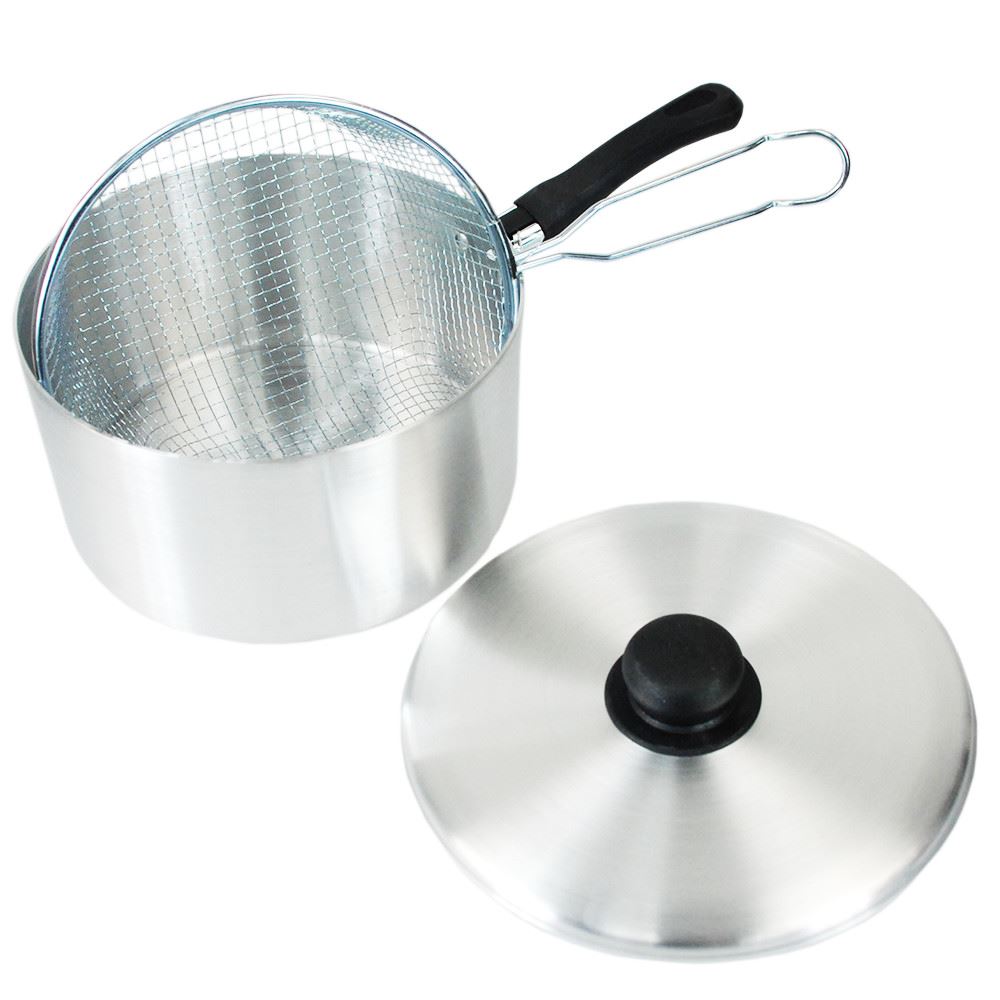 LARGE Aluminium Chip Pan Sets with Deep Fat Frying Basket and Lid Set