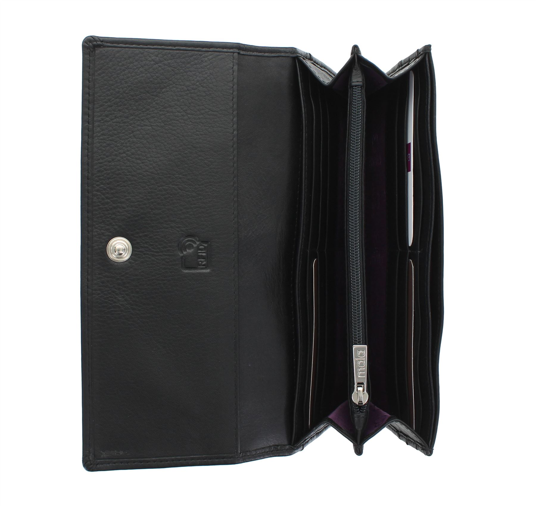 Mala Leather Women's Compact RFID Protection Purse - Soft Leather, 13 Card Slots, Zippered Coin Pocket, Approx. 4.75"x3.5"x0.75", Black - View #11