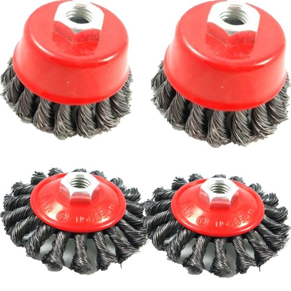 4PC Twist Knot Semi Flat Wire Wheel Cup Brush Set Kit For 115mm Angle Grinder UK