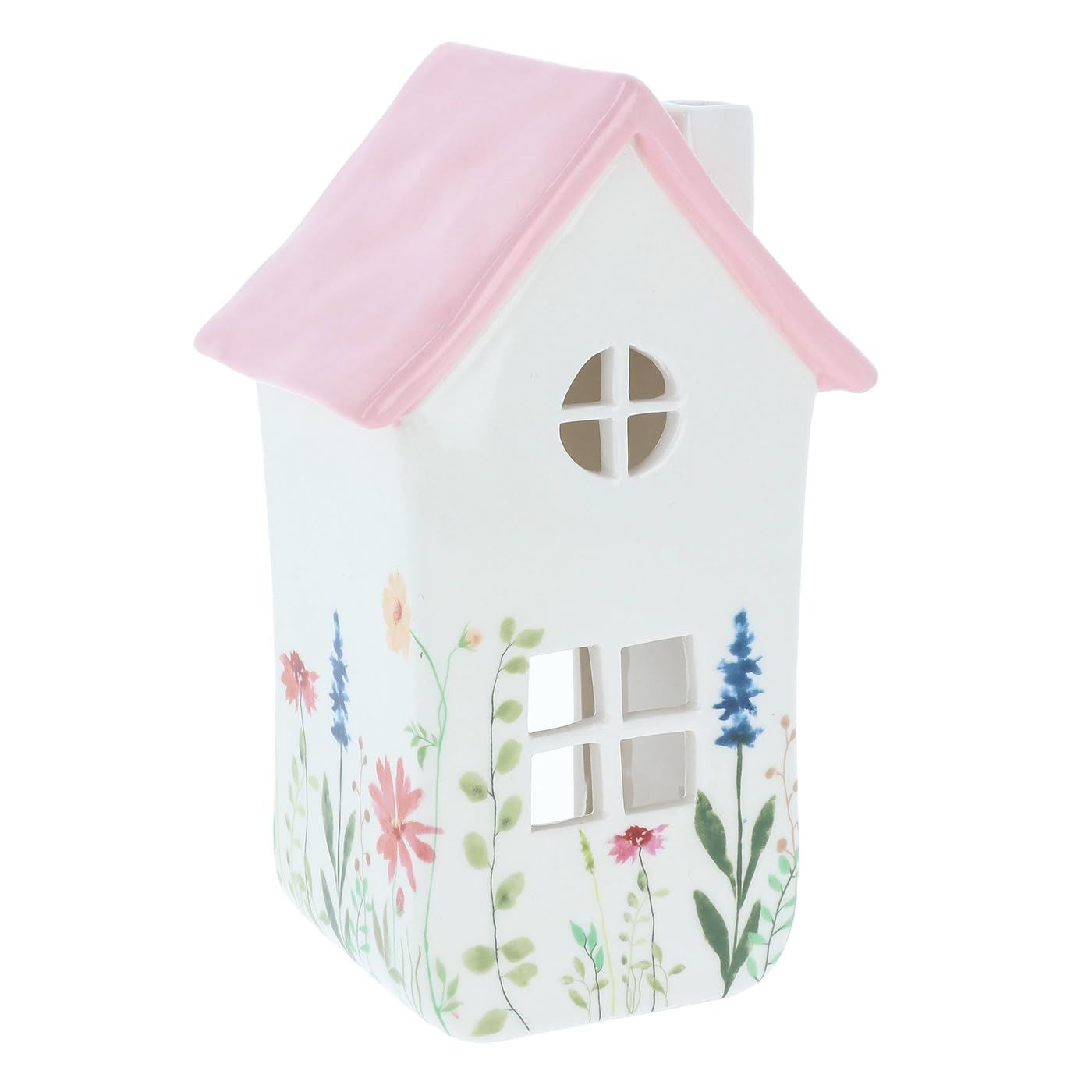 Meadow House Tealight Holder in Pink, Grey and Teal - Picture 3 of 4