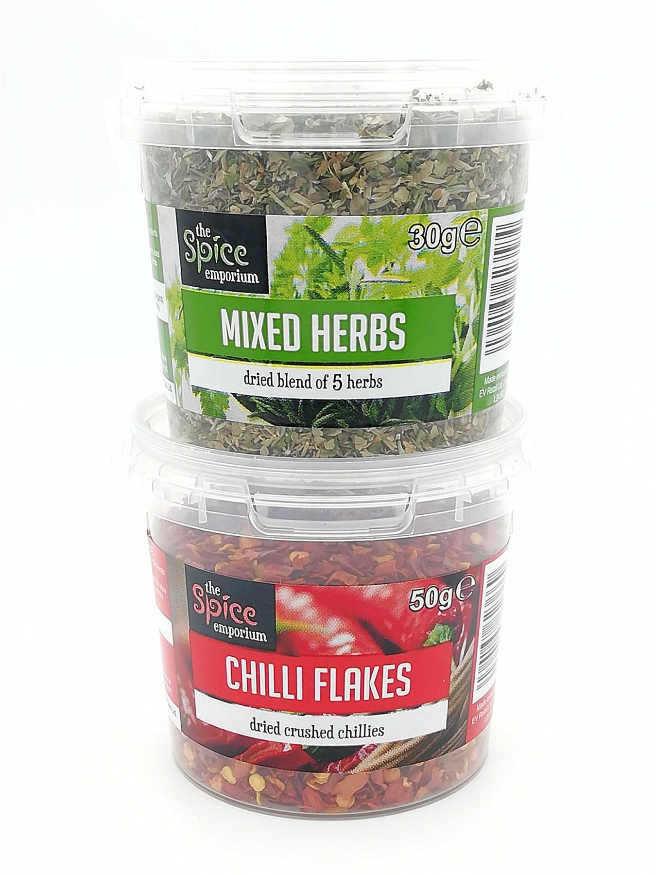 The Spice Emporium Chilli Flakes 50g and The Spice Emporium Mixed Herbs