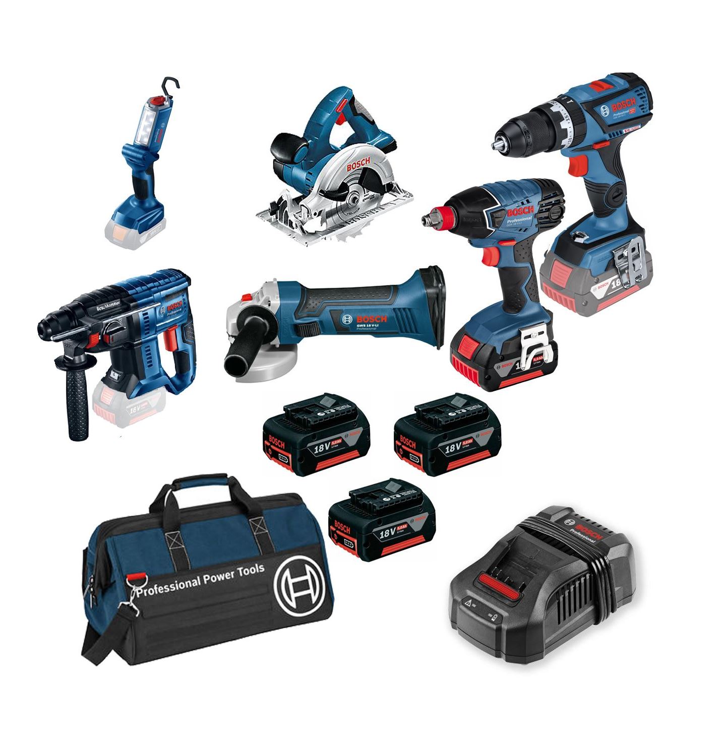 Bosch 18v 6 Piece Cordless Tool Kit With 3 X 5 0ah In Bag