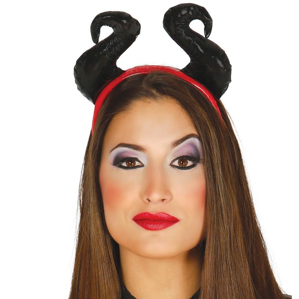 Black Devil Evil Queen Tiara Horns on Headband Halloween Fancy Dress Party Item