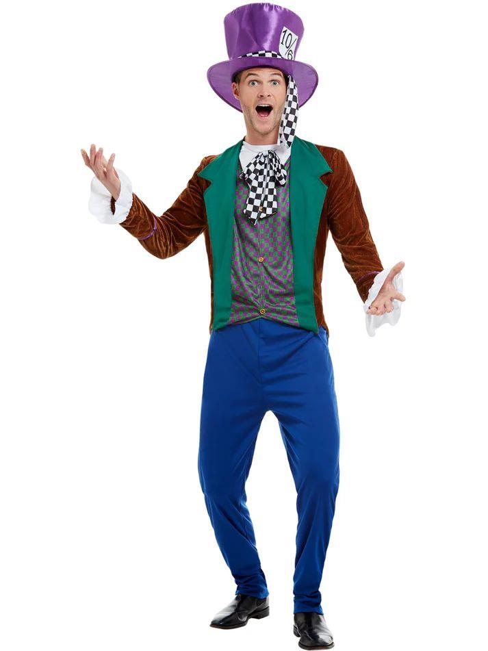 Adult Men's Mad Hatter Checked Tea Party Book Day Halloween Fancy Dress Costume - Picture 8 of 9