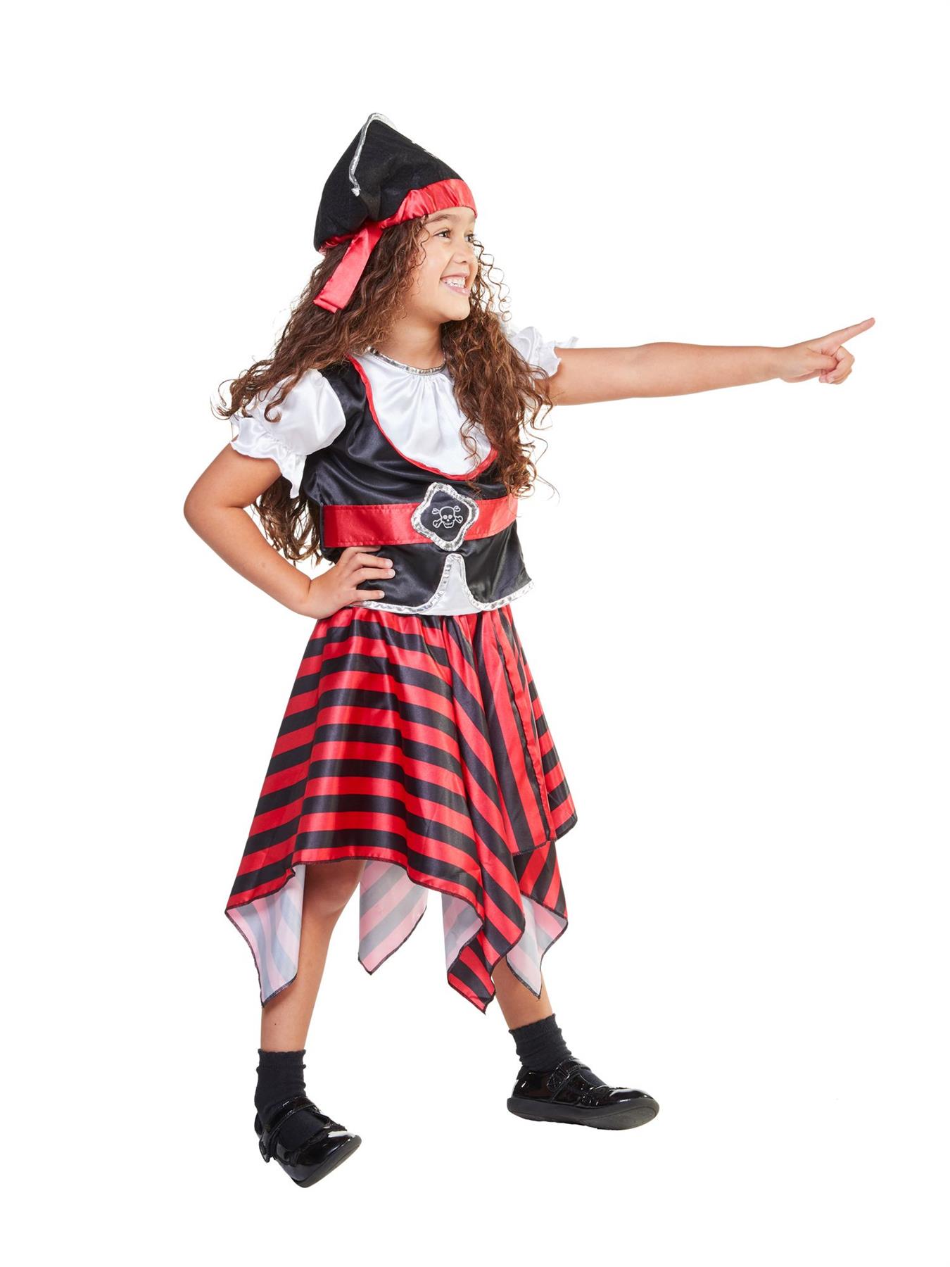 Costume vestito fantasia bambina teschio rosso e nero pirata settimana mondiale del libro - Foto 6 di 6