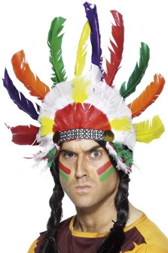 Adults Native American Warrior Headdress, Multicoloured, Fancy Dress Accessory - Picture 2 of 4