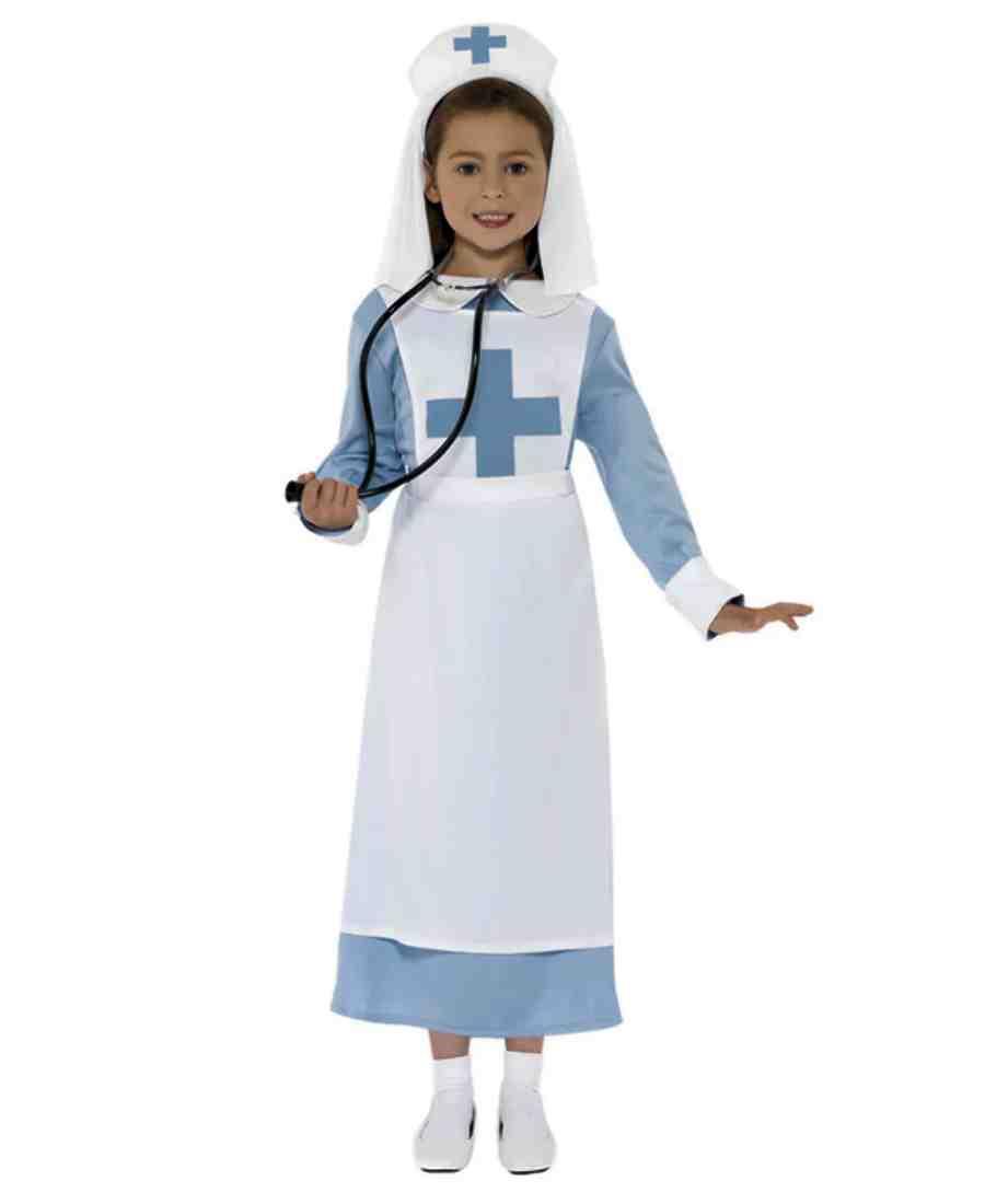Child Girls WW1 Nurse Medical Uniform Great War Fancy Dress Party Costume - Picture 2 of 5