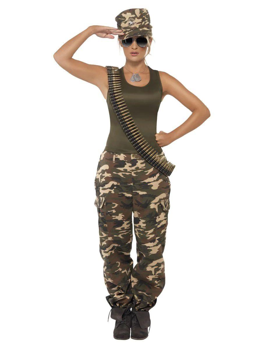 Ladies Deluxe Khaki Camo Suit Army Halloween Fancy Dress Party Costume - Picture 4 of 6
