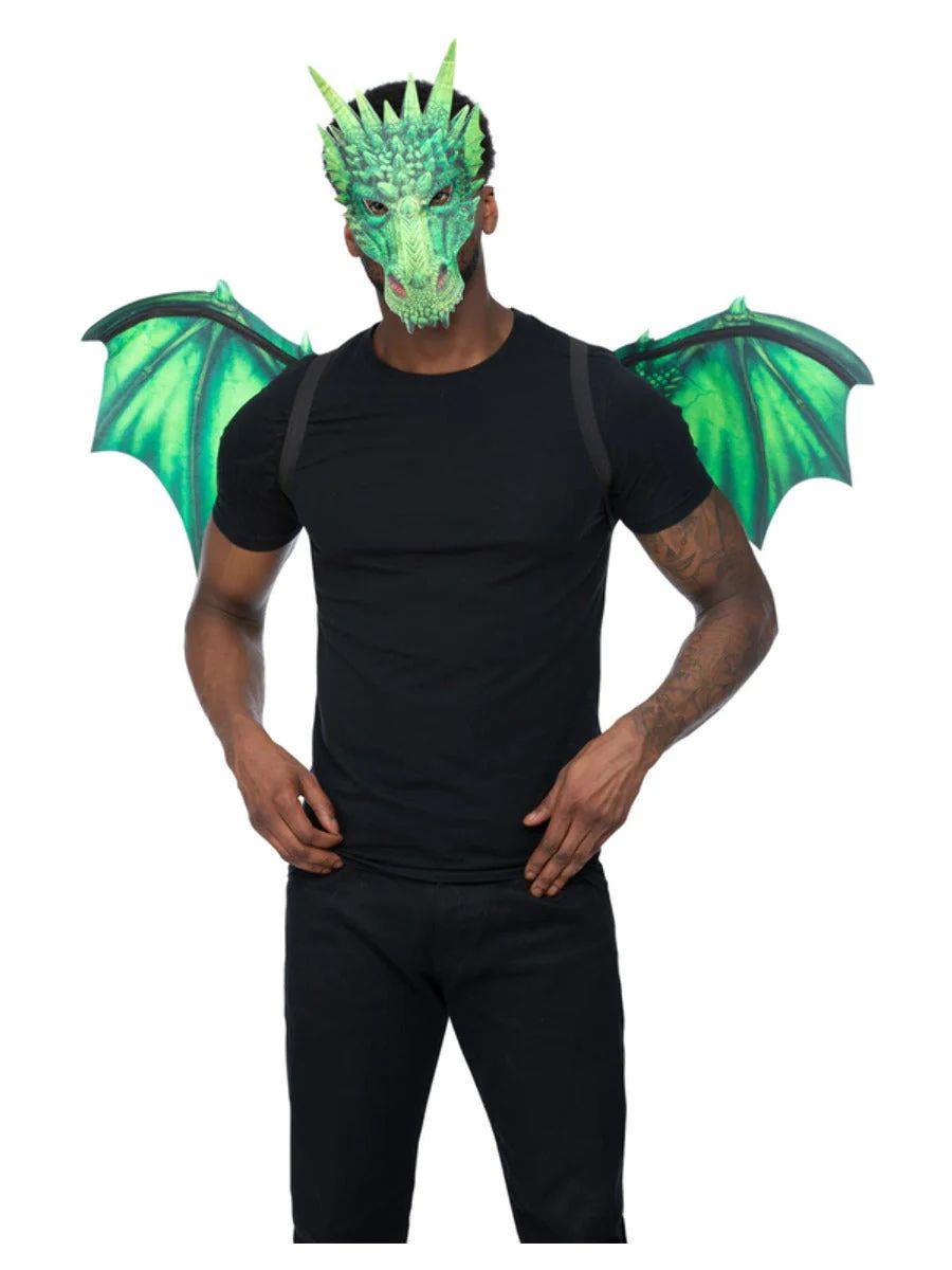 Kit de disfraz de máscara y alas de dragón adulto unisex - Imagen 4 de 4
