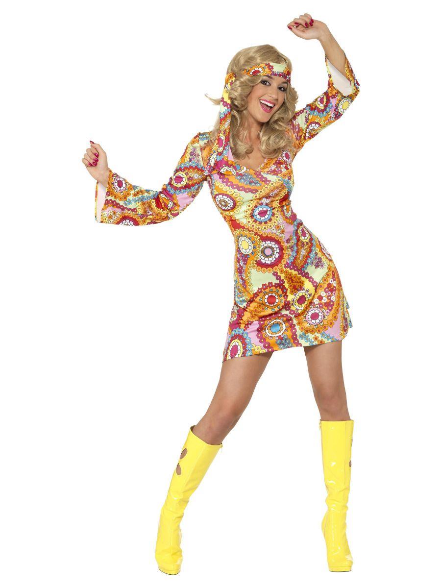 Adult Female 1960s Groovy Hippie Fancy Dress Party Costume UK