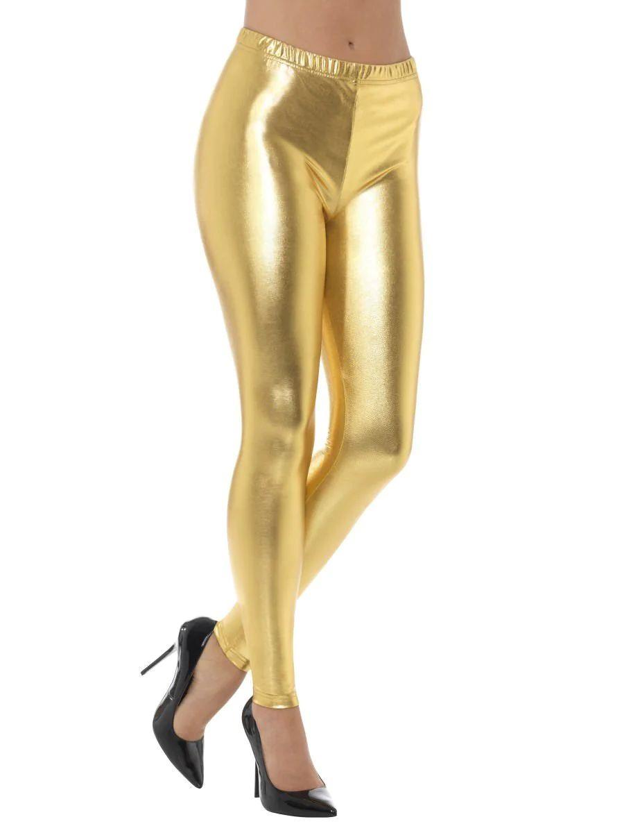 Ladies 80s Metallic Disco Leggings Hen Music Festival Fancy Dress Party Costume - Picture 9 of 17