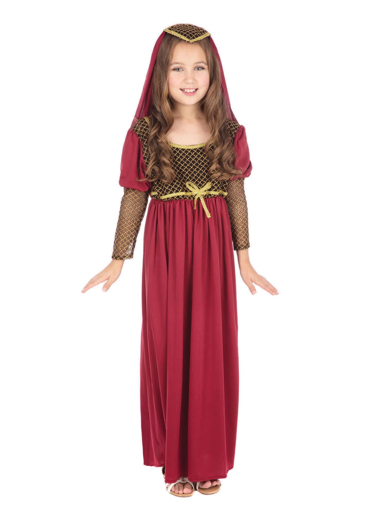 Child Red Juliet Medieval Lady Maiden Fancy Dress Costume - Picture 7 of 7