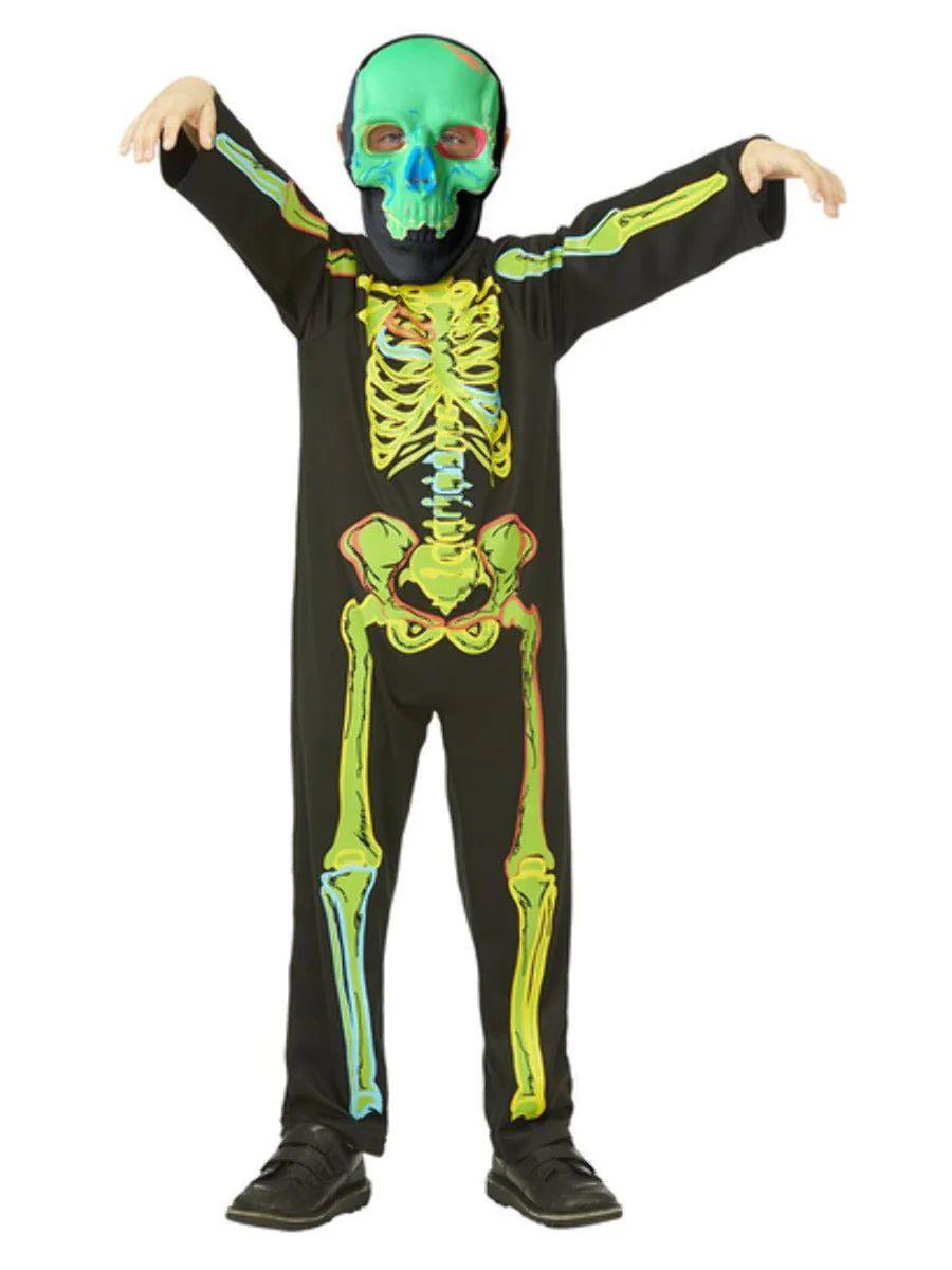 Disfraz de neón para niño que brilla en la oscuridad esqueleto Halloween elegante de fiesta - Imagen 4 de 6