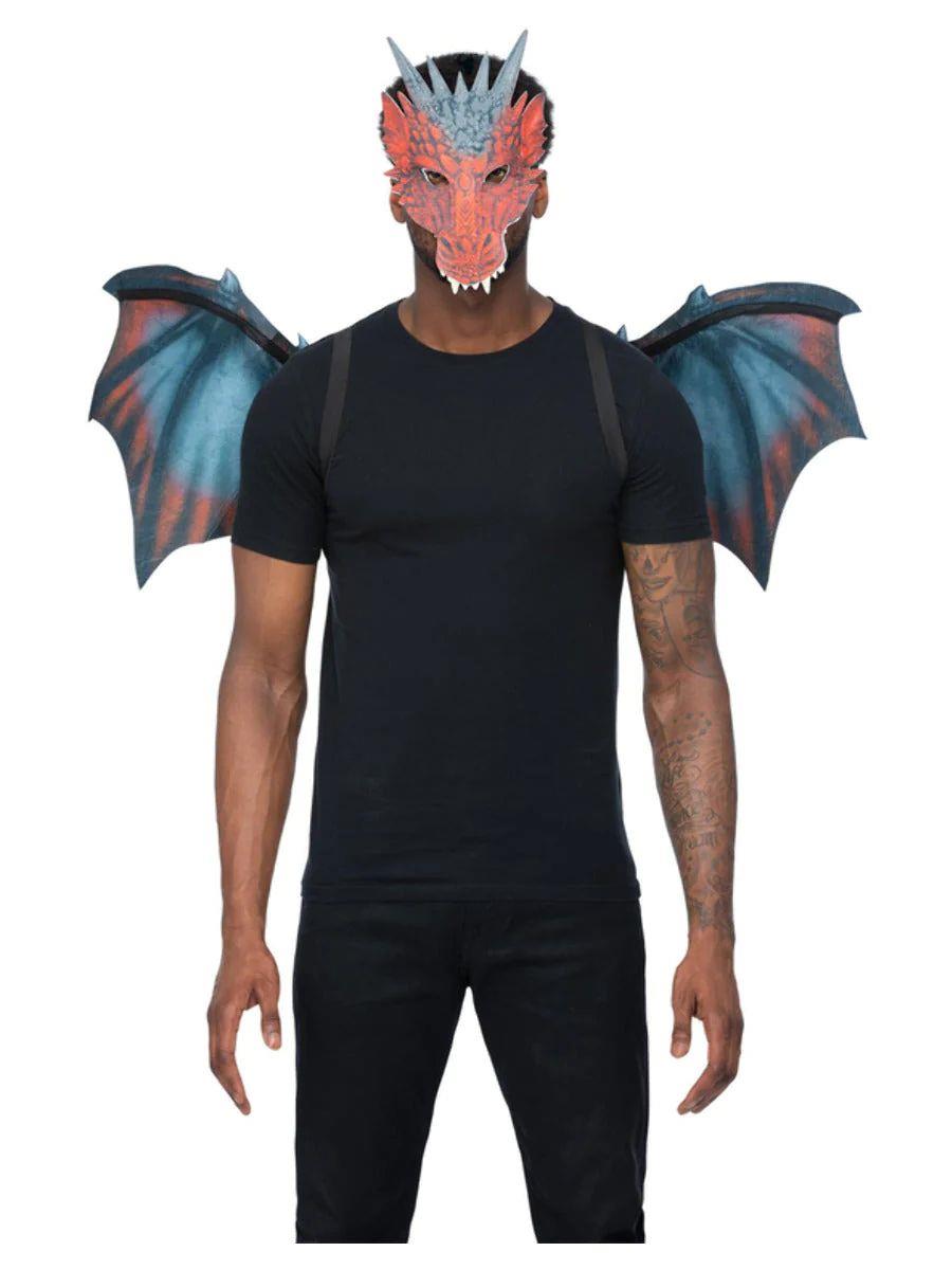 Kit de disfraz de máscara y alas de dragón adulto unisex - Imagen 3 de 4