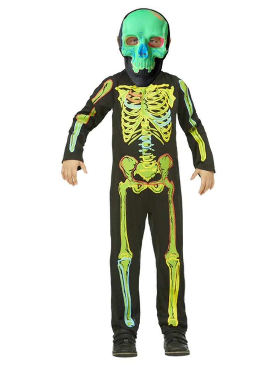 Disfraz de neón para niño que brilla en la oscuridad esqueleto Halloween elegante de fiesta - Imagen 5 de 6