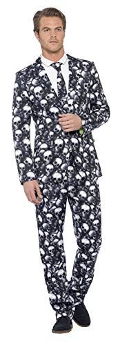 Mens Black & White Halloween Skeleton Skull Death Suit Fancy Dress Costume - Picture 6 of 6