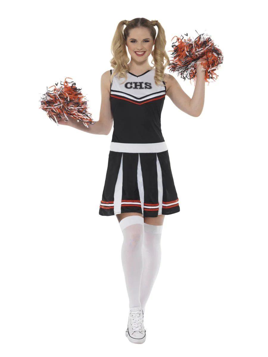 Ladies Cheerleader & Pompoms Highschool Festival Hen Fancy Dress Party Costume - Picture 6 of 7