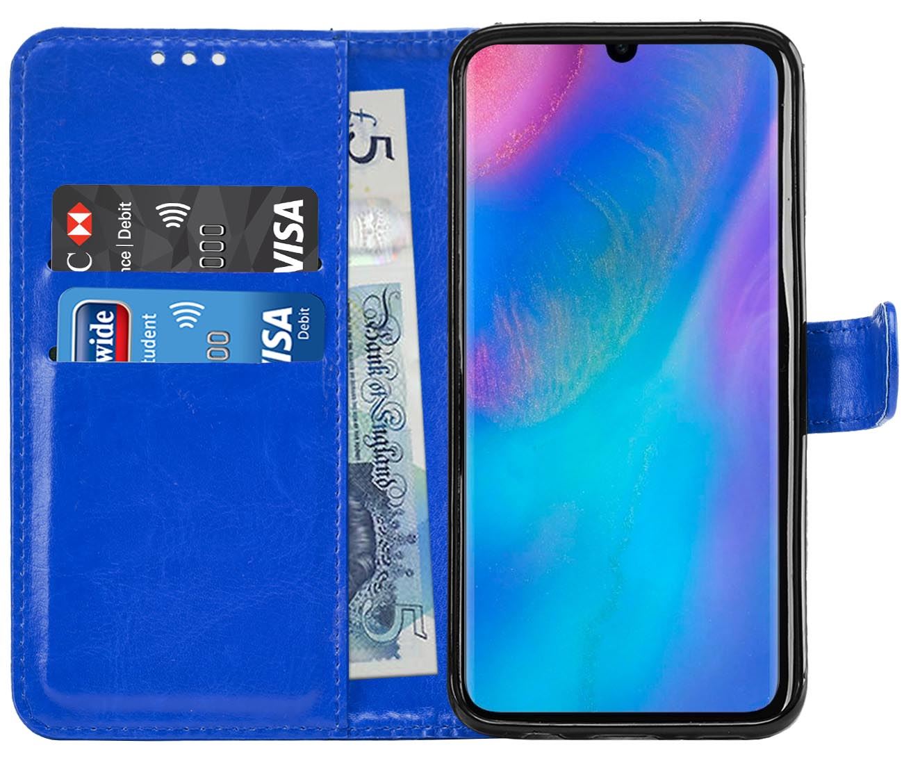 Huawei P30 Premium Leather Wallet Flip Cover Pouch Book - Picture 12 of 39