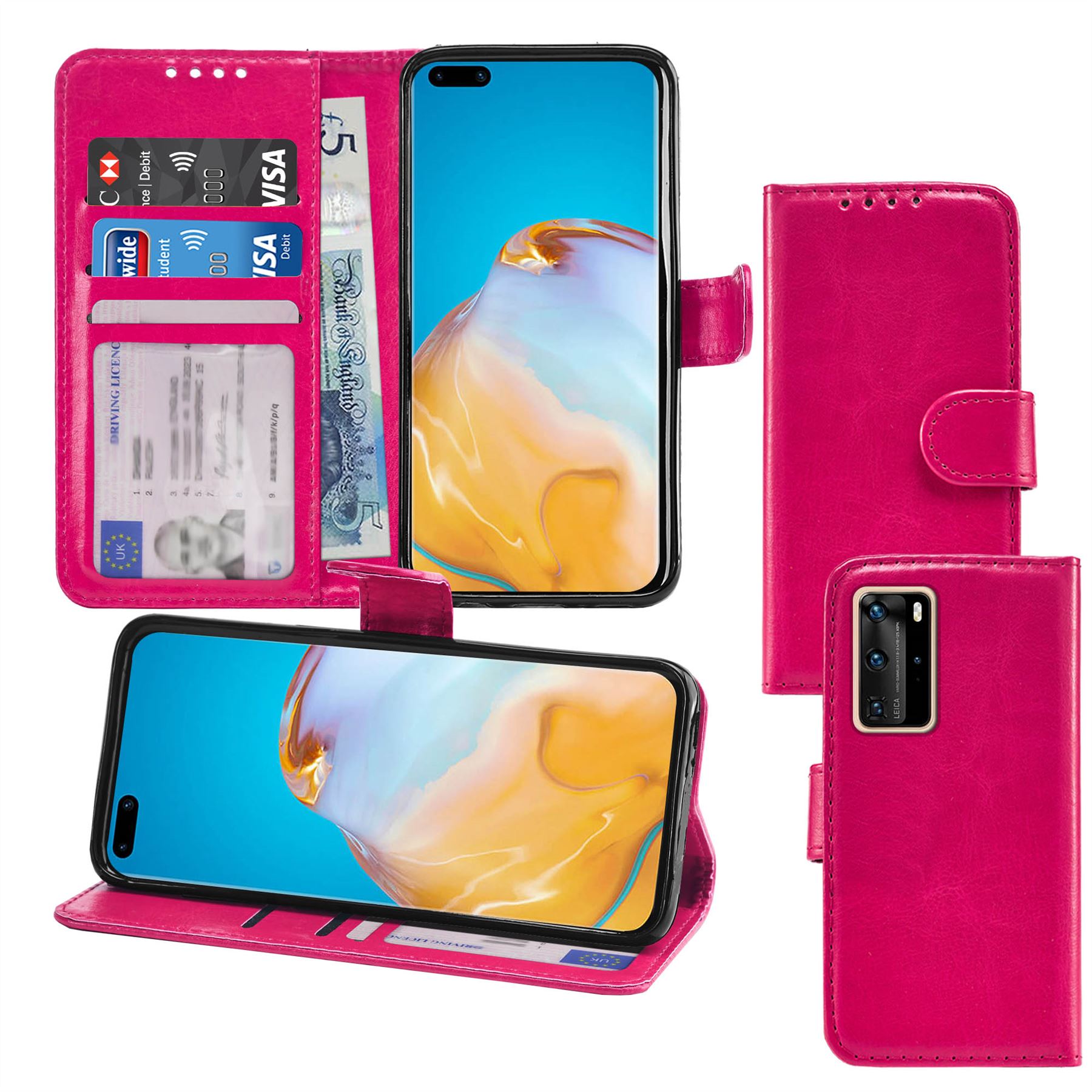 Photo ID Wallet Flip Folio Leather Phone Case Cover for Huawei P40 Pro - Picture 6 of 10
