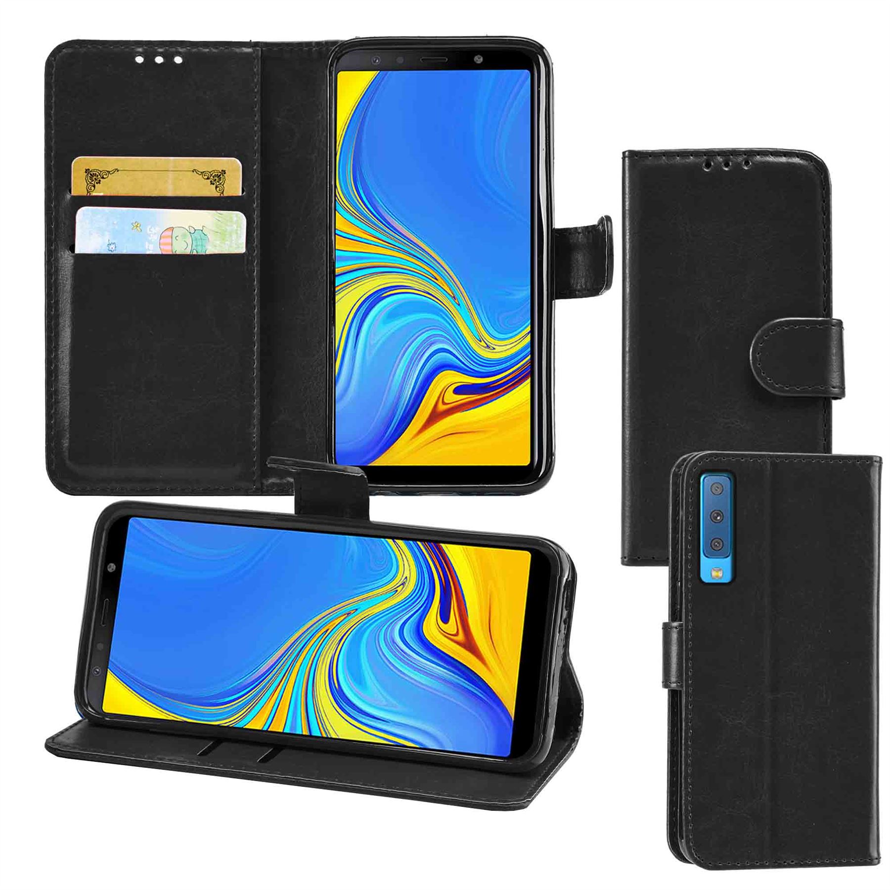Samsung Galaxy A7 2018 Premium Leather Wallet Flip Cover Pouch Book - Picture 10 of 20