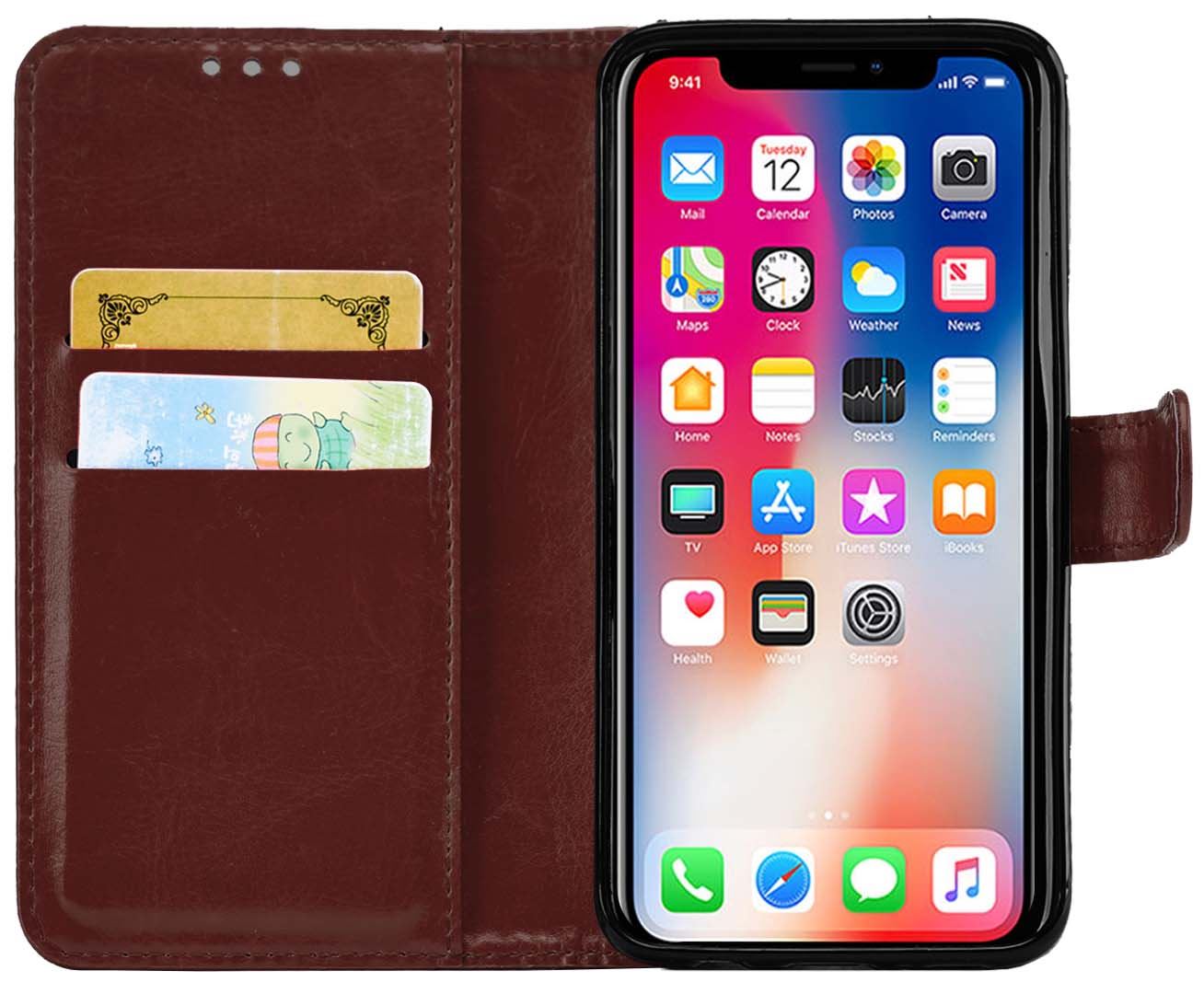 iPhone X Premium Leather Wallet Flip Cover Pouch Book - Picture 22 of 54