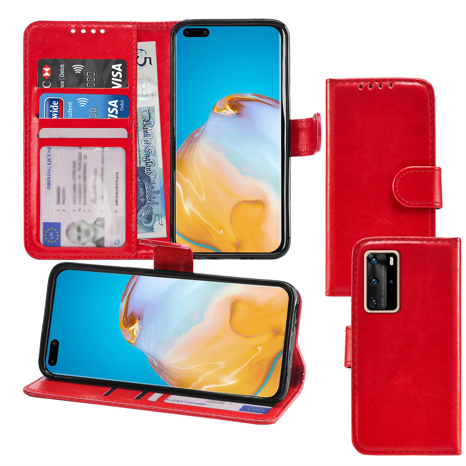 Photo ID Wallet Flip Folio Leather Phone Case Cover for Huawei P40 Pro - Picture 8 of 10