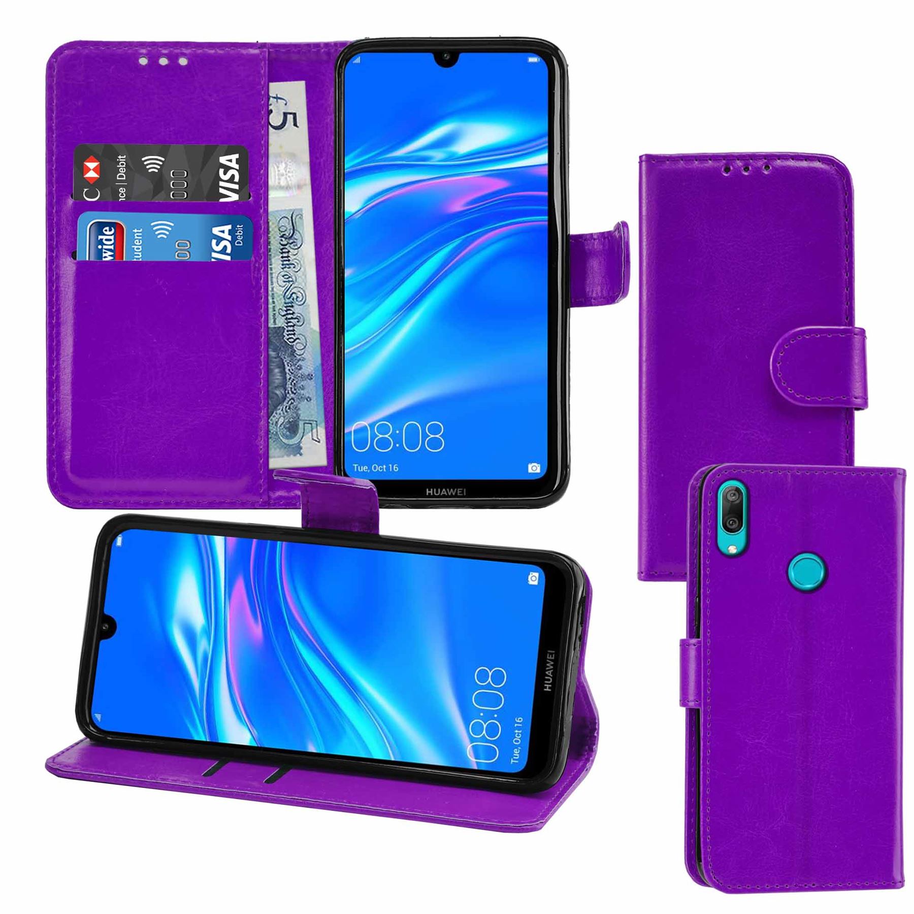 Huawei Y7 2019 Premium Leather Wallet Flip Cover Pouch Book - Picture 35 of 49