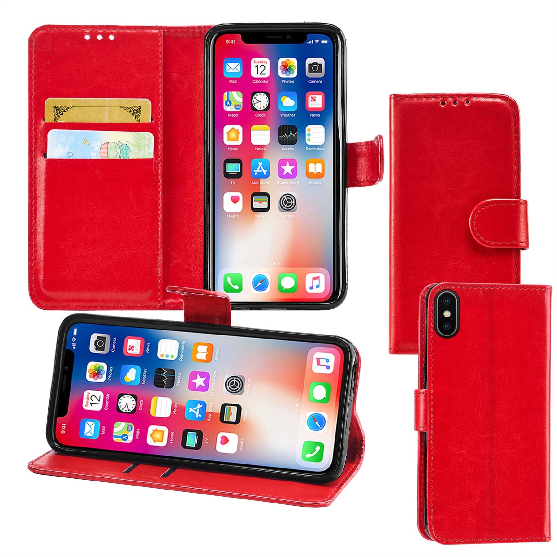 iPhone X Premium Leather Wallet Flip Cover Pouch Book - Picture 44 of 54
