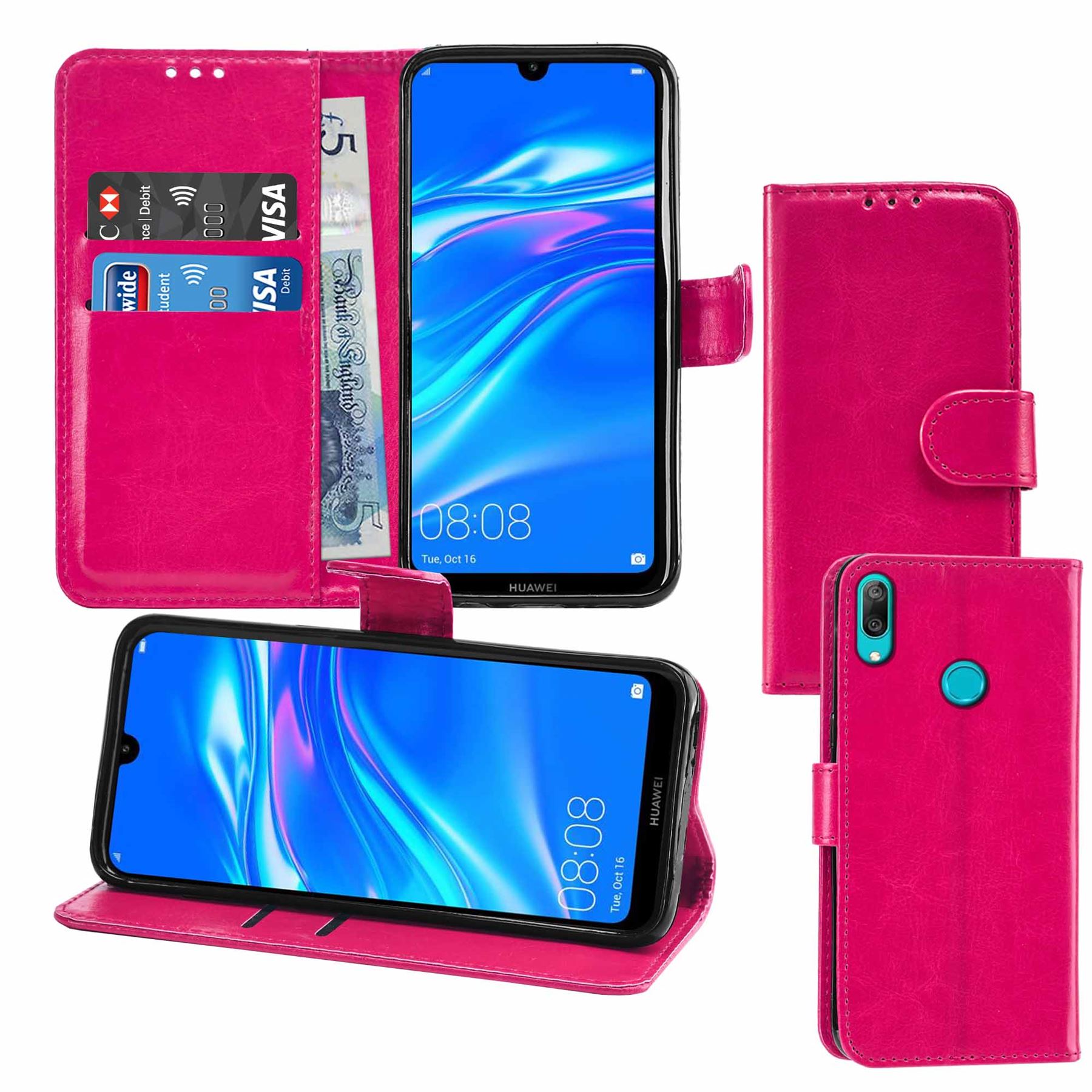 Huawei Y7 2019 Premium Leather Wallet Flip Cover Pouch Book - Picture 28 of 49