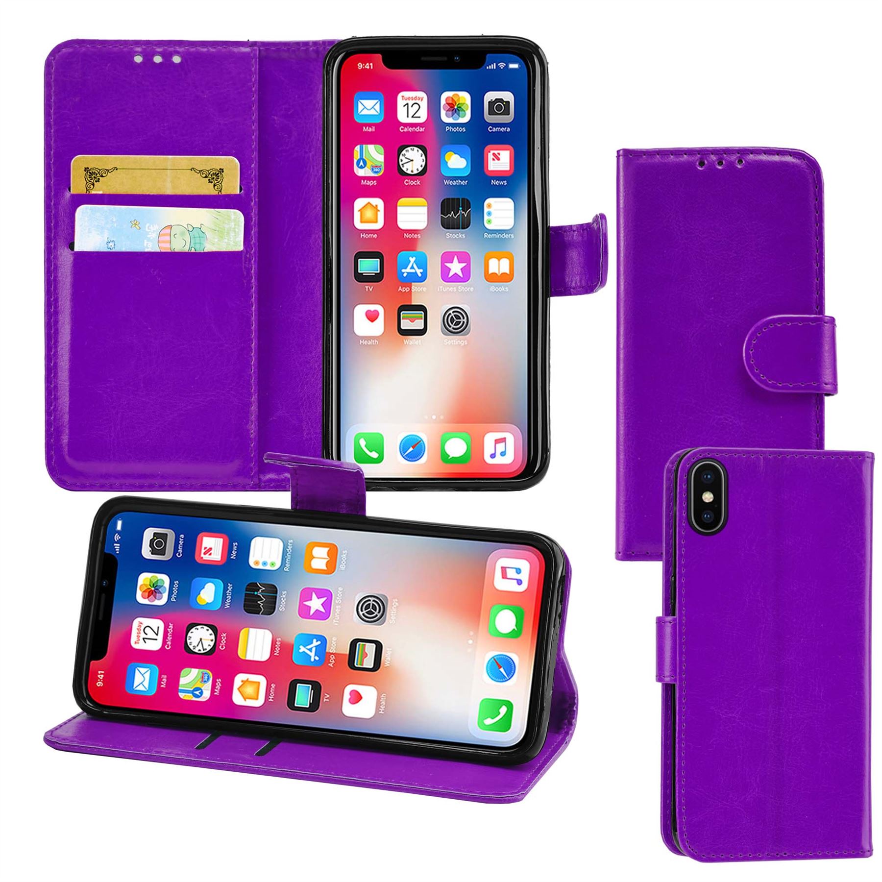 iPhone X Premium Leather Wallet Flip Cover Pouch Book - Picture 39 of 54