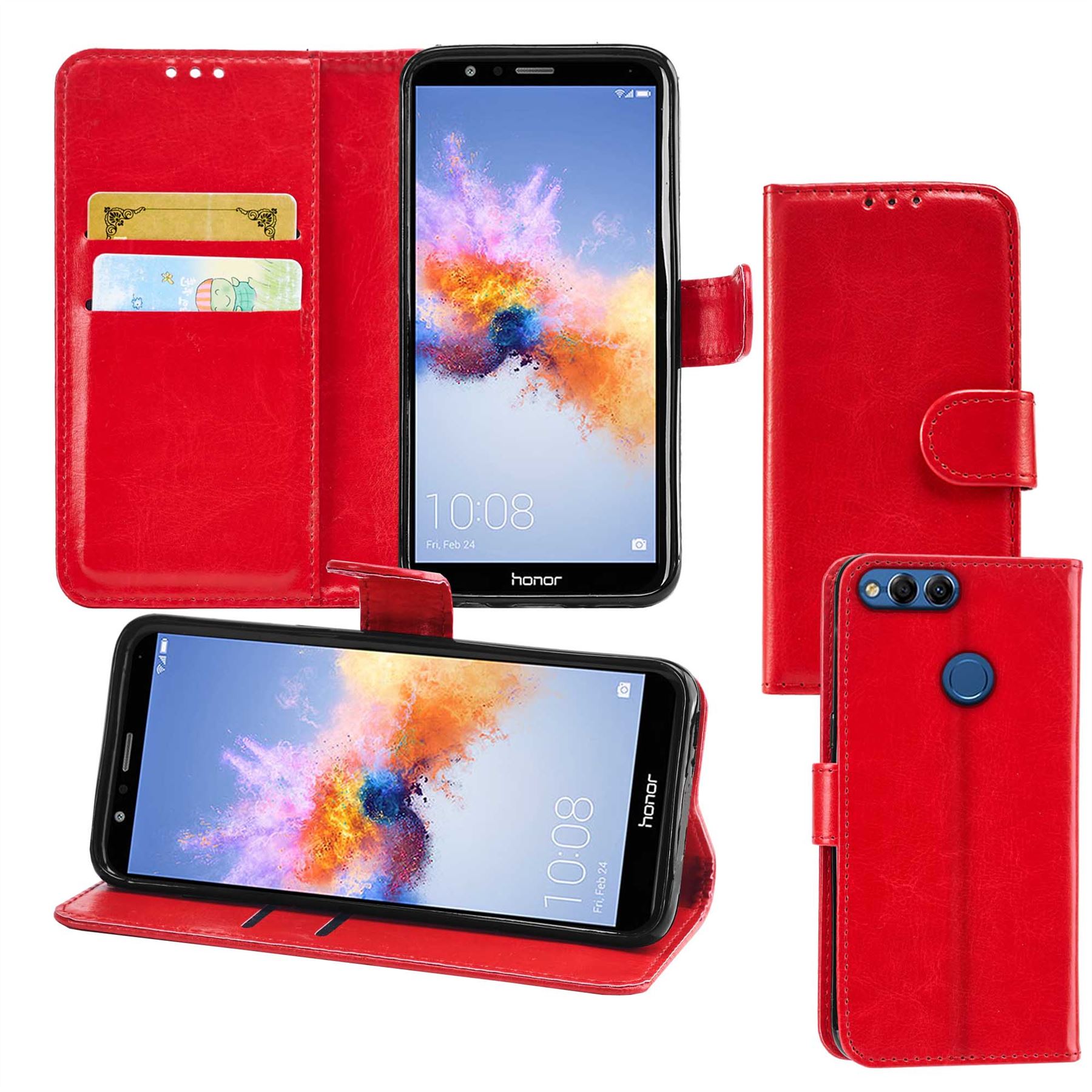 Huawei Honor 7X Premium Leather Wallet Flip Cover Pouch Book - Picture 30 of 35
