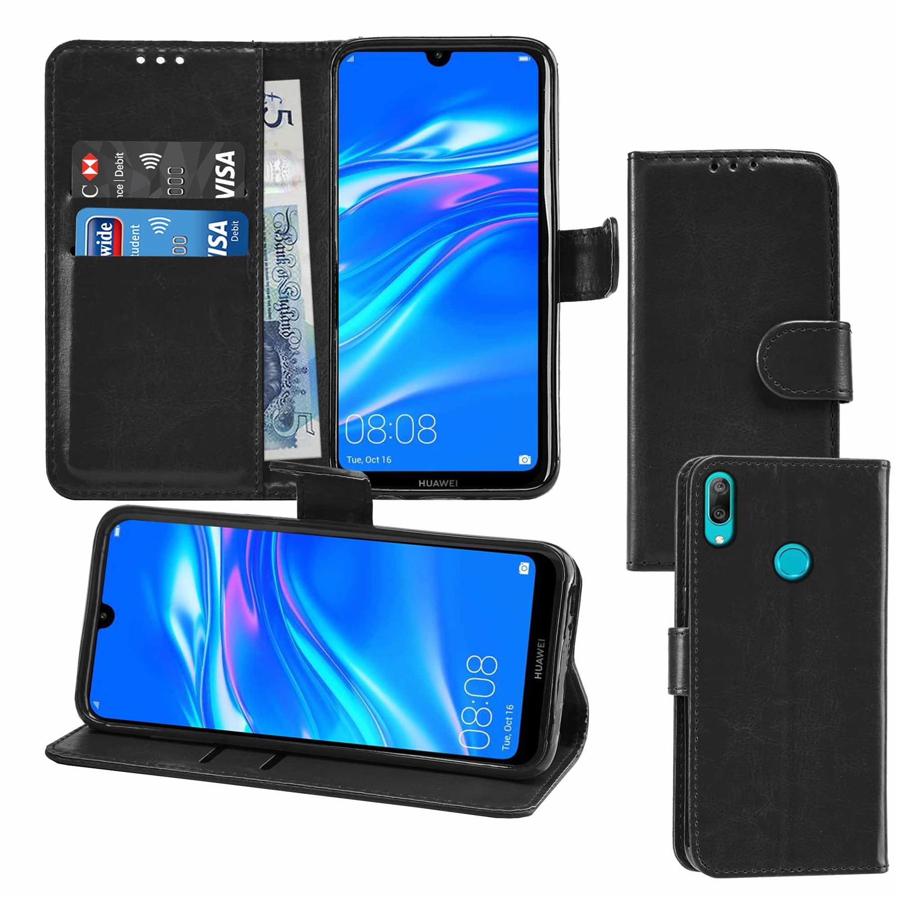 Huawei Y7 2019 Premium Leather Wallet Flip Cover Pouch Book - Picture 14 of 49