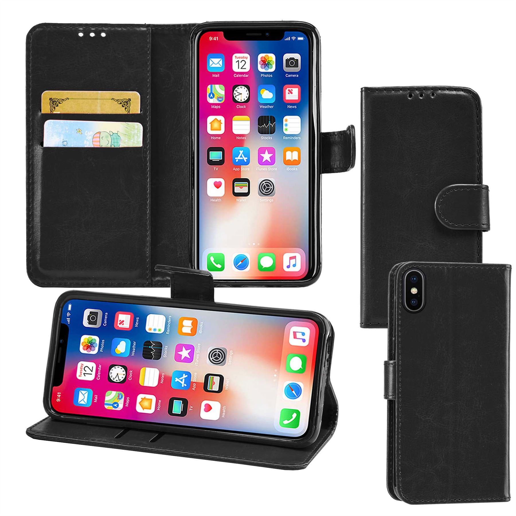 iPhone X Premium Leather Wallet Flip Cover Pouch Book - Picture 14 of 54