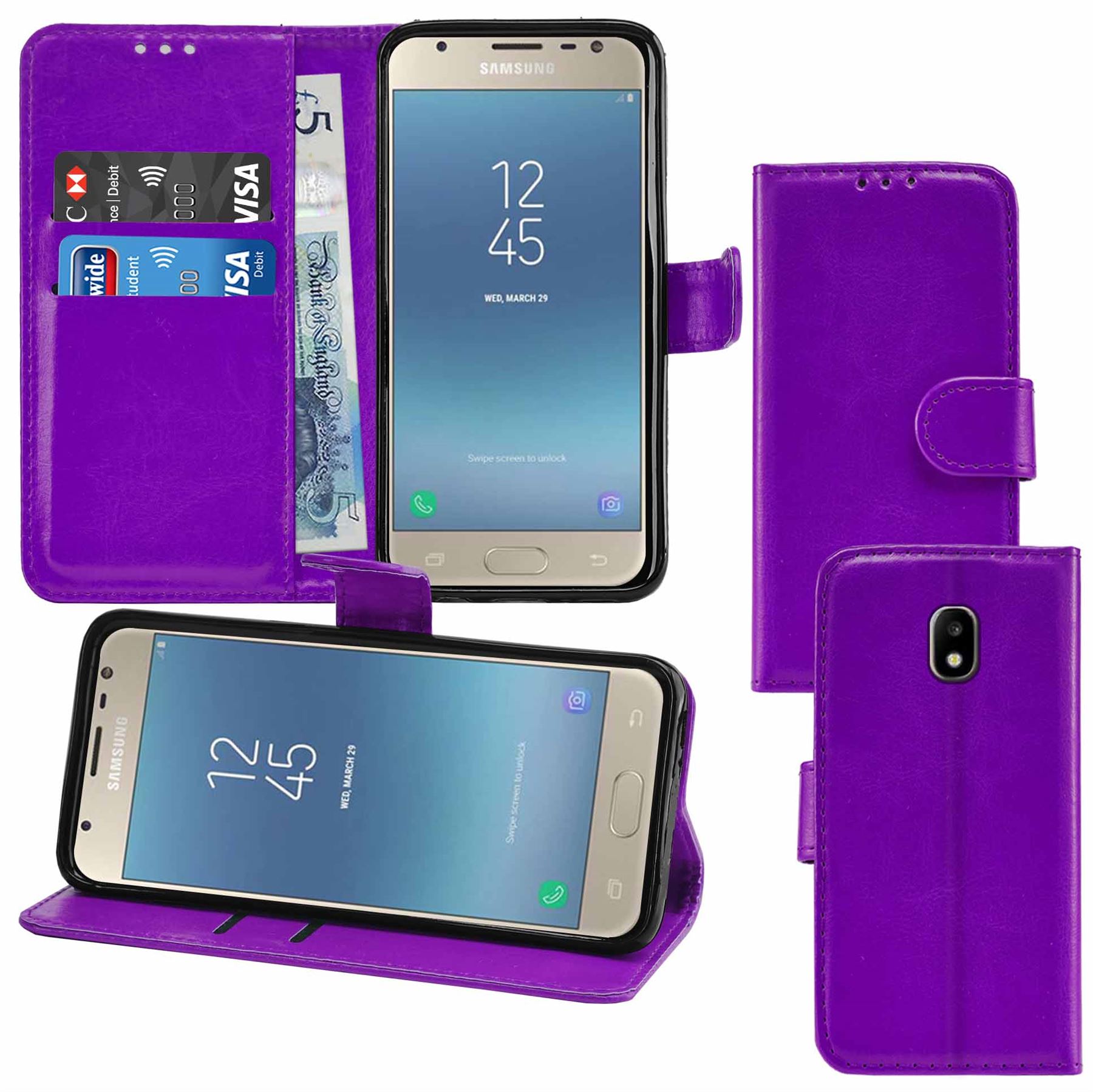 Samsung Galaxy J3 2017 (J330F) Premium Leather Wallet Flip Cover Pouch Book - Picture 44 of 62