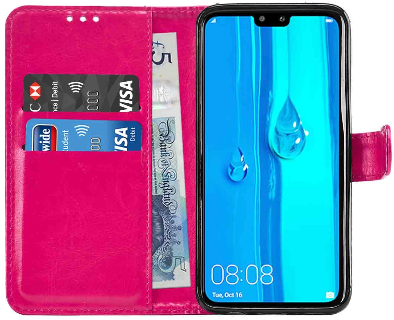 Huawei Y9 2019 Premium Leather Wallet Flip Cover Pouch Book - Picture 13 of 15