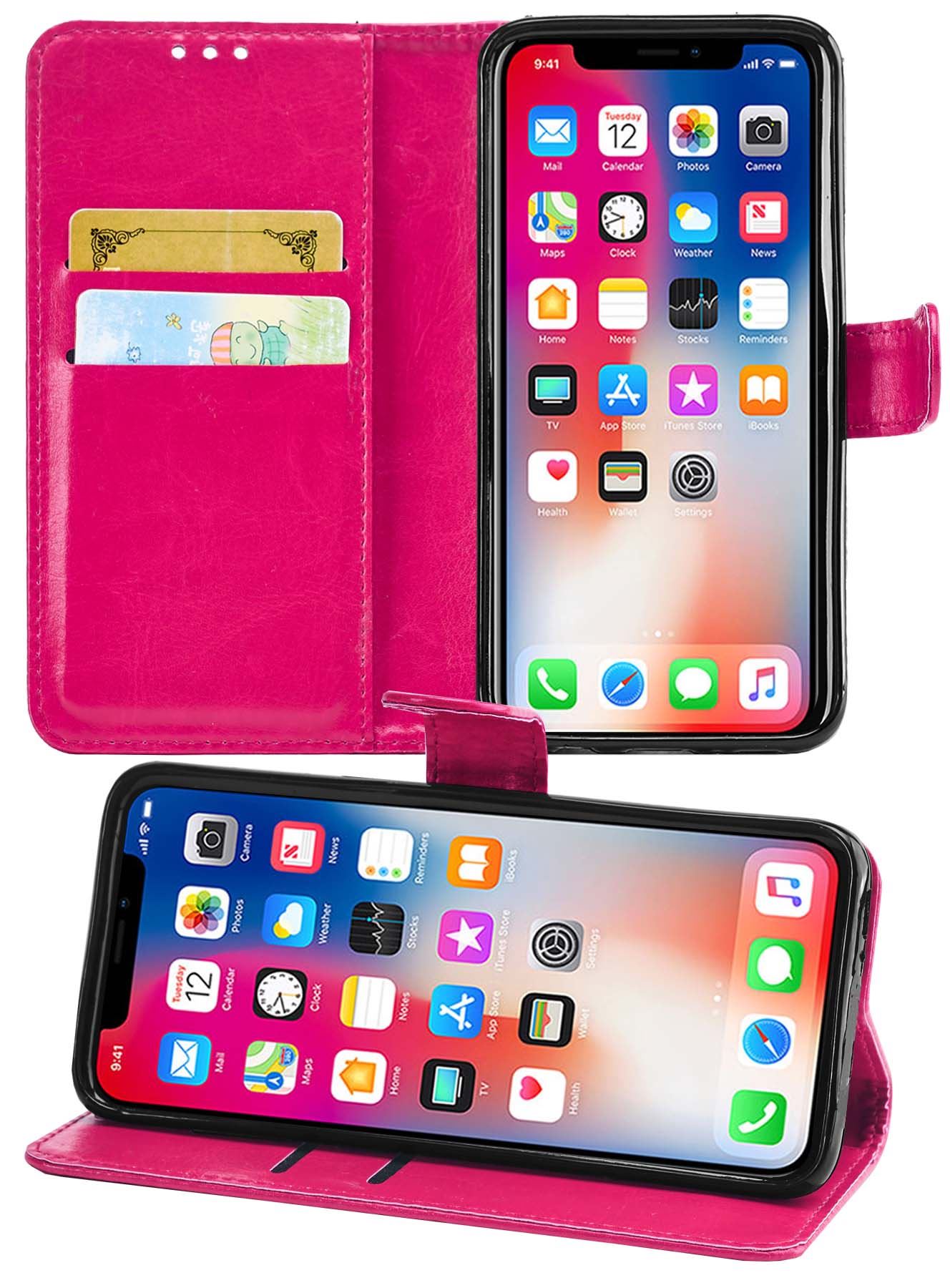 iPhone X Premium Leather Wallet Flip Cover Pouch Book - Picture 31 of 54
