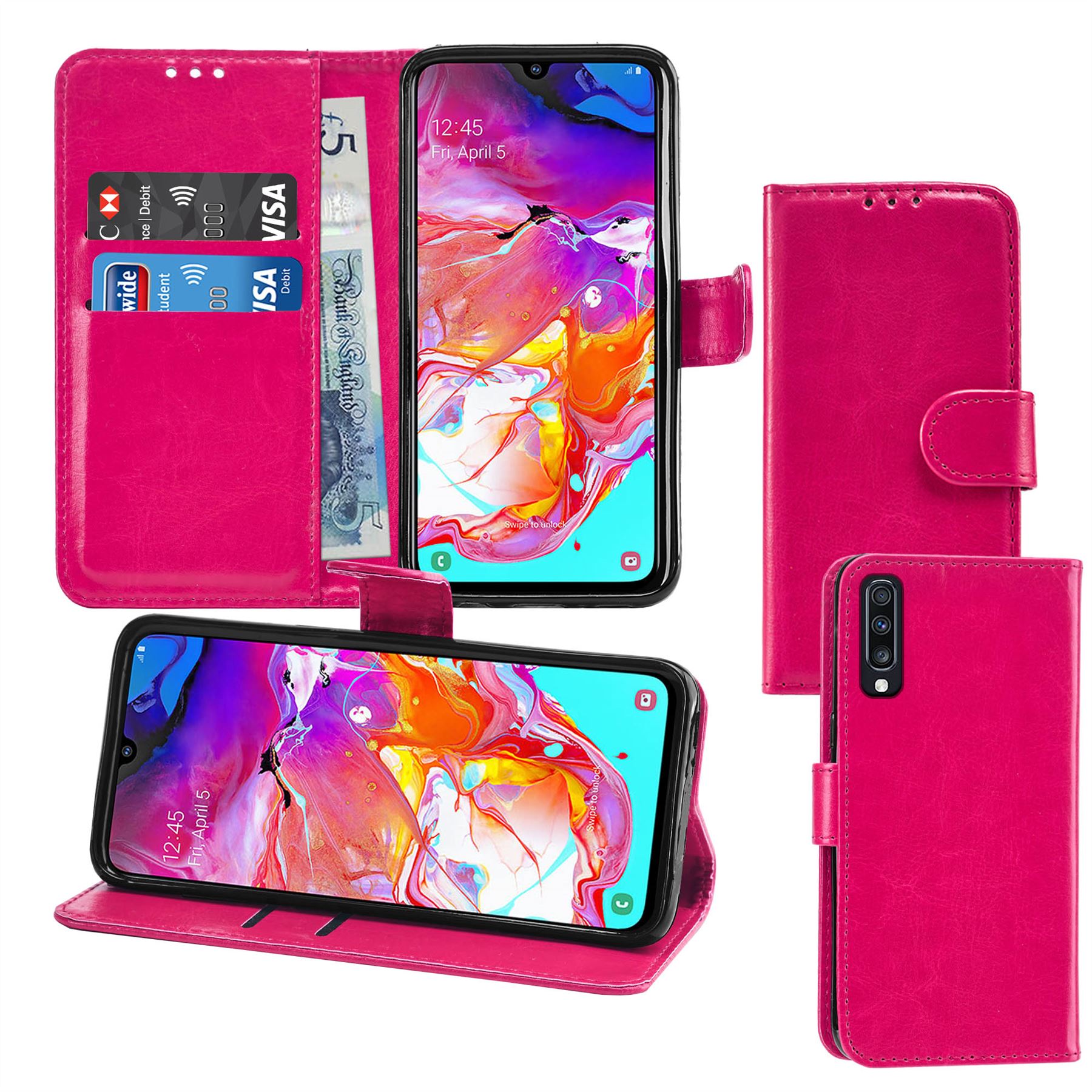 Samsung Galaxy A70 Premium Leather Wallet Flip Cover Pouch Book - Picture 28 of 49