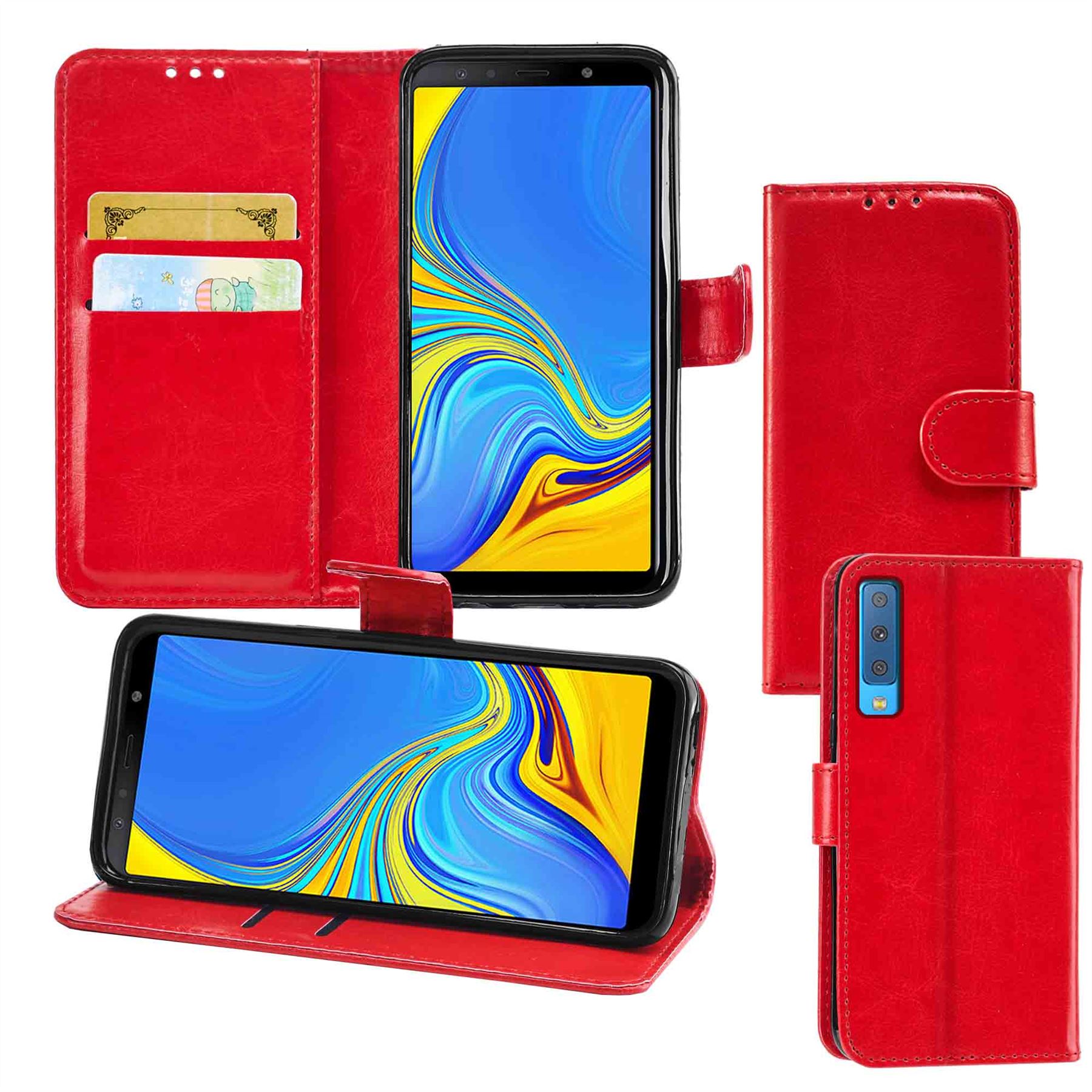 Samsung Galaxy A7 2018 Premium Leather Wallet Flip Cover Pouch Book - Picture 20 of 20