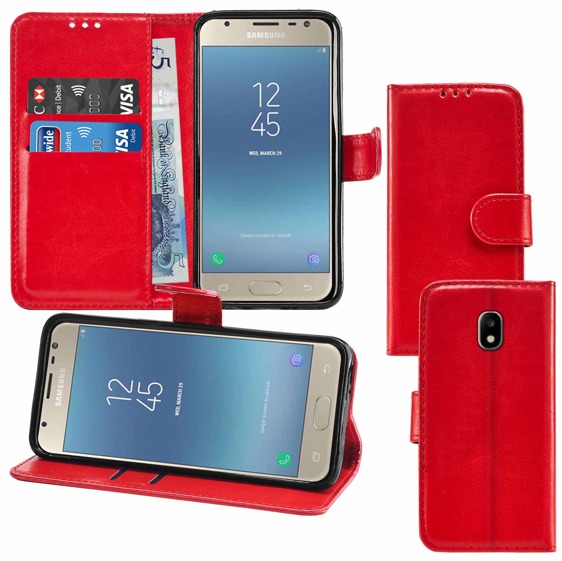 Samsung Galaxy J3 2017 (J330F) Premium Leather Wallet Flip Cover Pouch Book - Picture 52 of 62