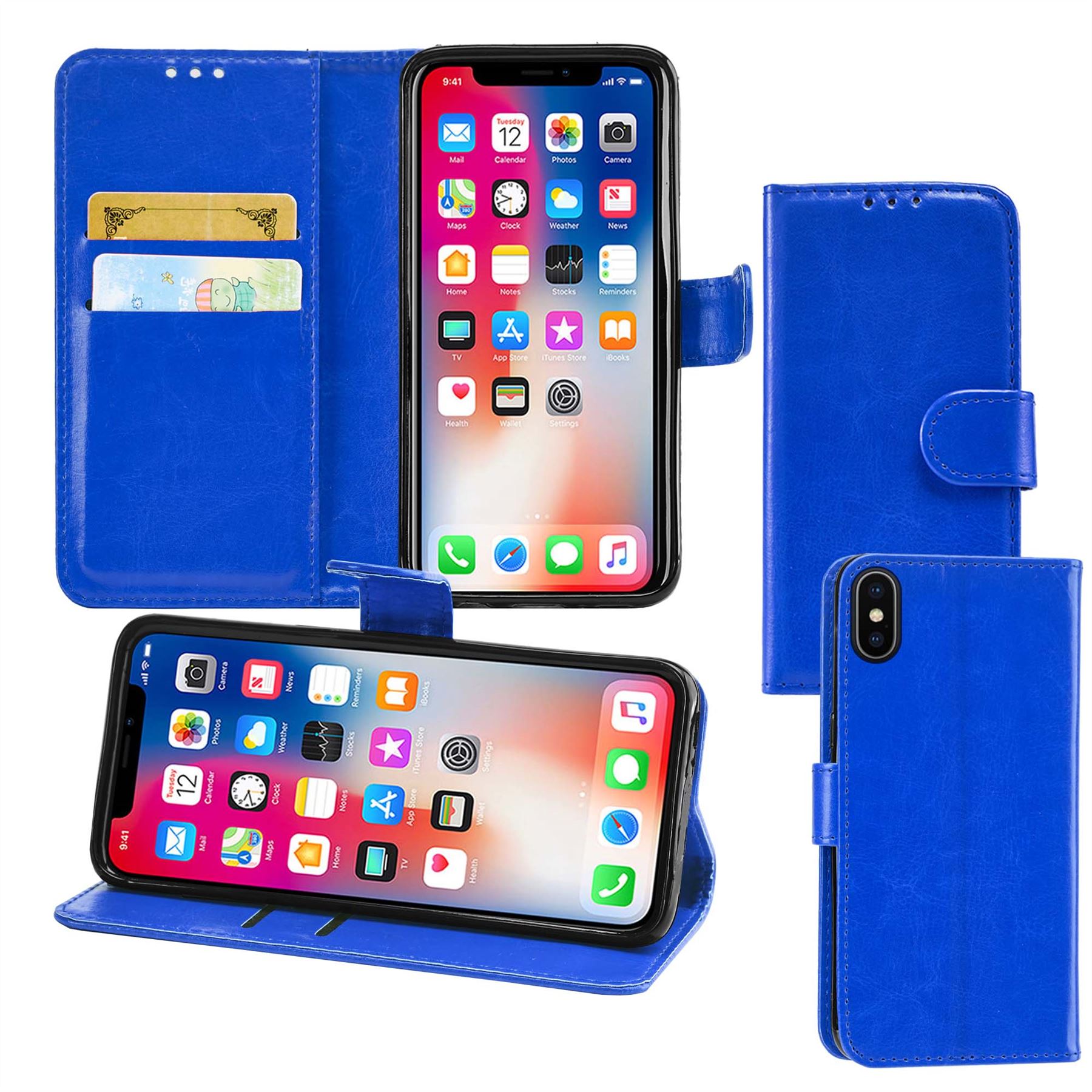 iPhone X Premium Leather Wallet Flip Cover Pouch Book - Picture 19 of 54