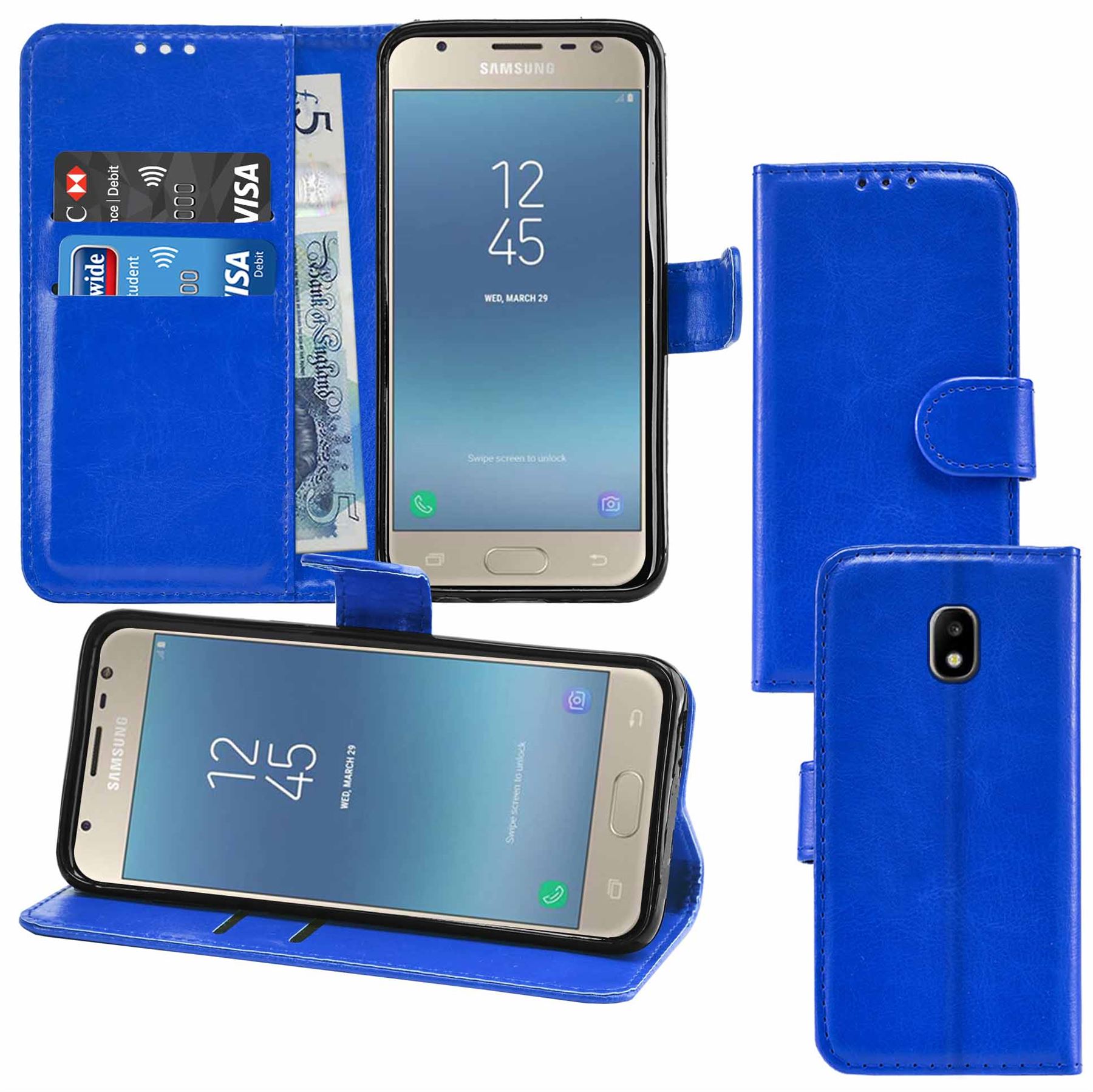 Samsung Galaxy J3 2017 (J330F) Premium Leather Wallet Flip Cover Pouch Book - Picture 20 of 62