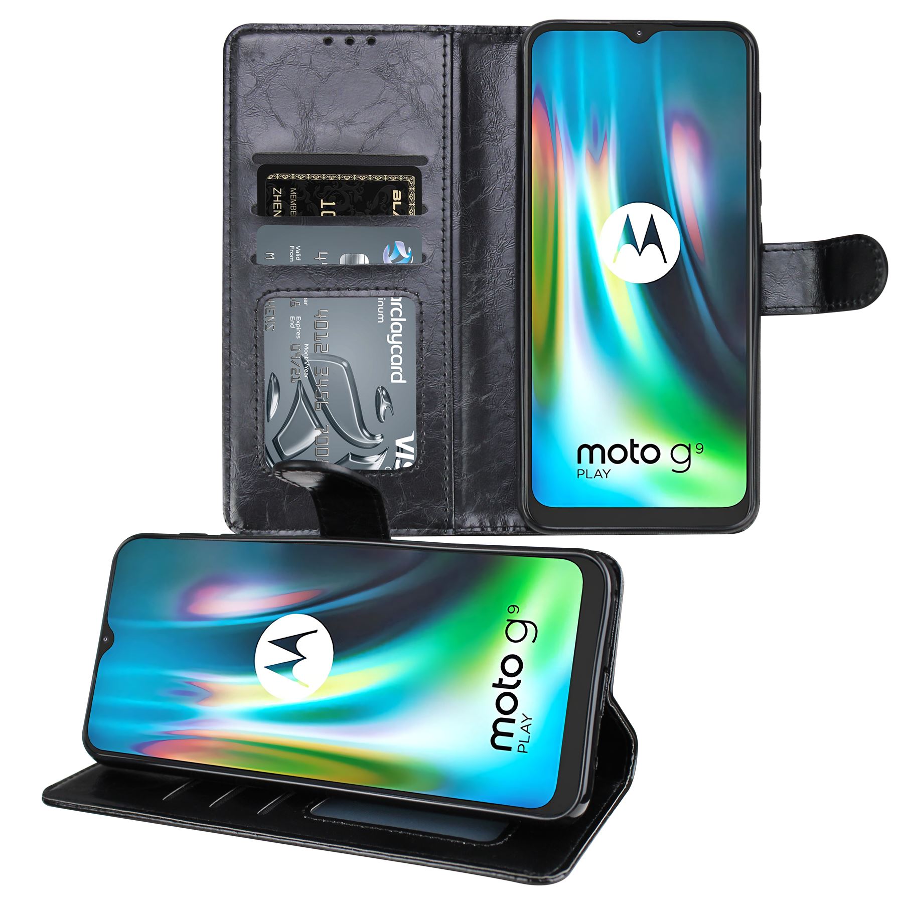 Photo ID Wallet Flip Folio Leather Phone Case Cover for Motorola Moto G9 Play - Picture 2 of 3
