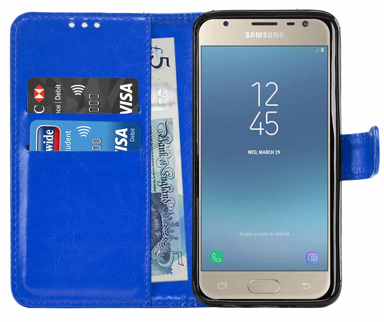 Samsung Galaxy J3 2017 (J330F) Premium Leather Wallet Flip Cover Pouch Book - Picture 19 of 62