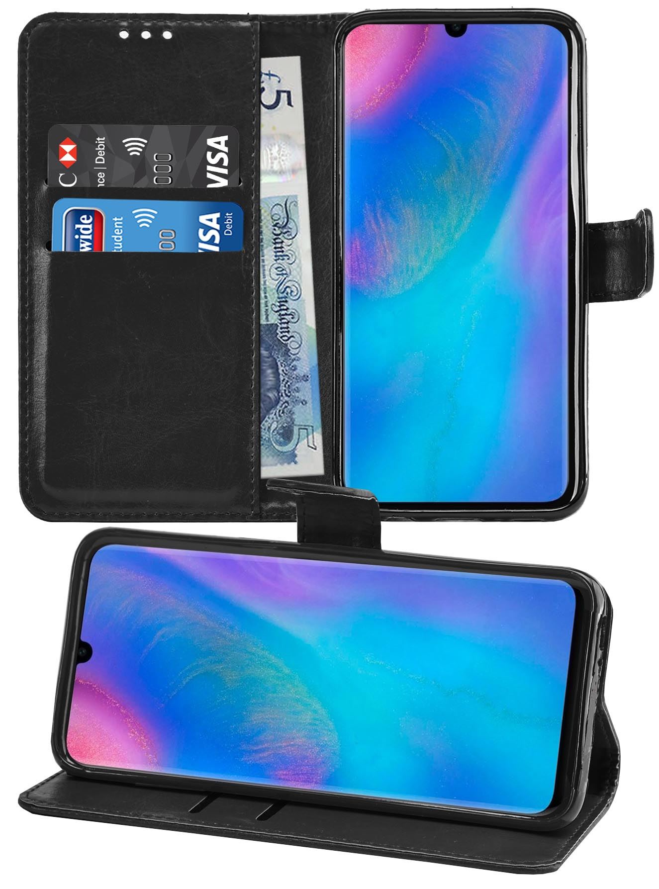 Huawei P30 Premium Leather Wallet Flip Cover Pouch Book - Picture 6 of 39