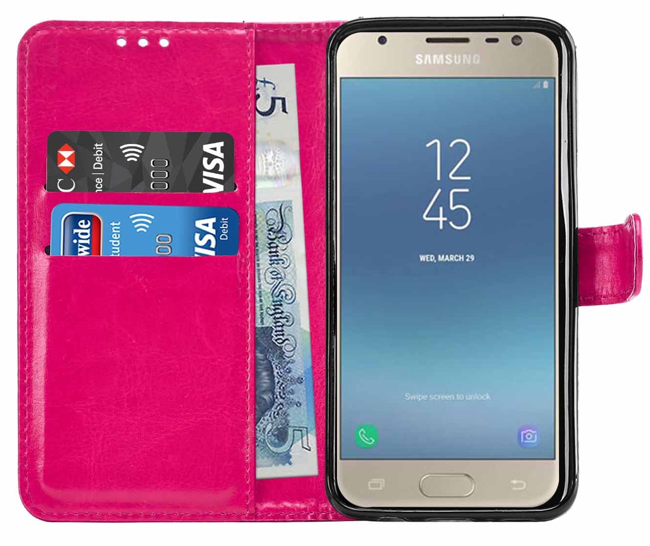 Samsung Galaxy J3 2017 (J330F) Premium Leather Wallet Flip Cover Pouch Book - Picture 35 of 62