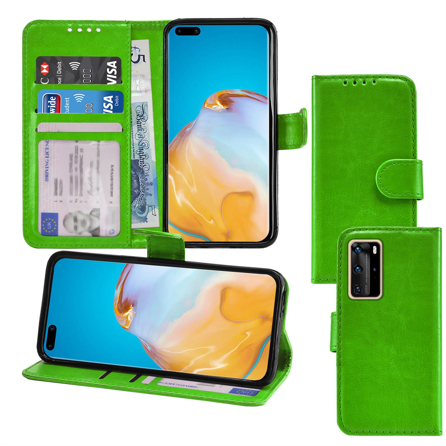 Photo ID Wallet Flip Folio Leather Phone Case Cover for Huawei P40 Pro - Picture 5 of 10
