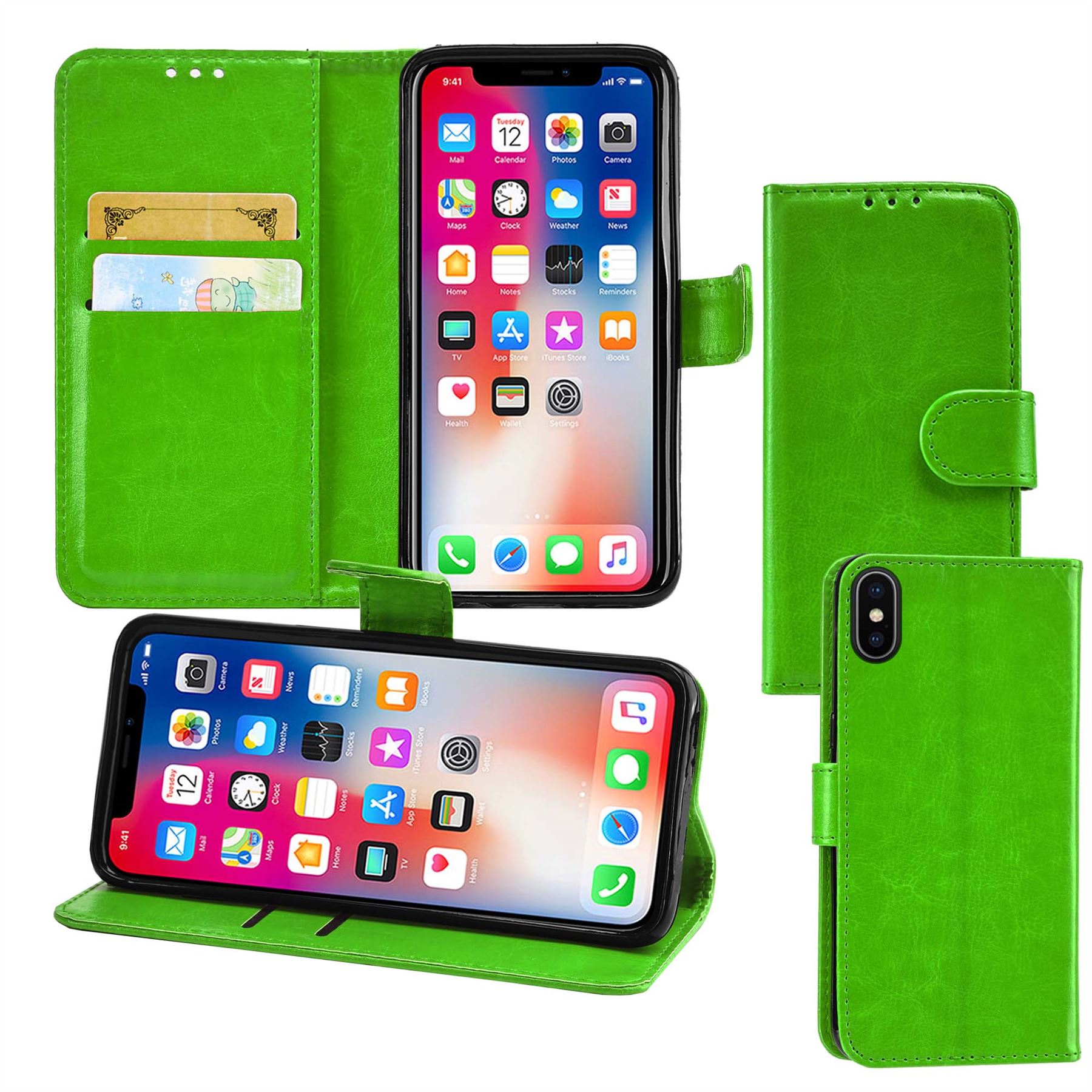 iPhone X Premium Leather Wallet Flip Cover Pouch Book - Picture 29 of 54