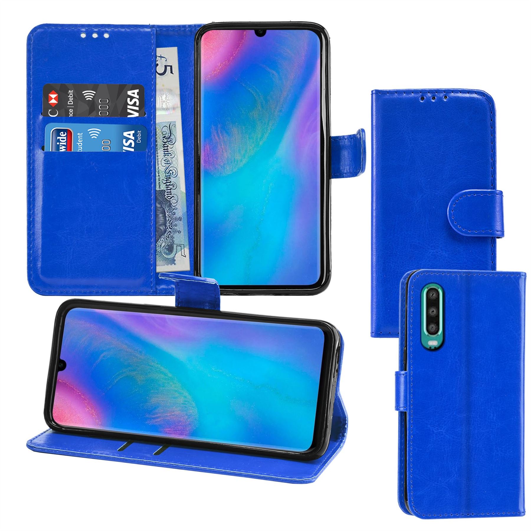 Huawei P30 Premium Leather Wallet Flip Cover Pouch Book - Picture 15 of 39