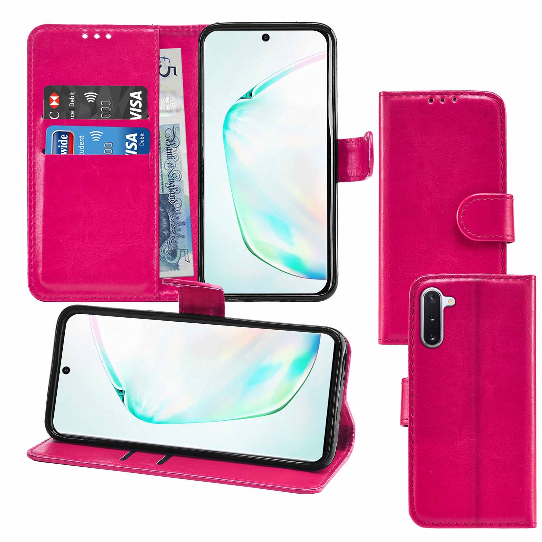 Samsung Galaxy Note 10 Premium Leather Wallet Flip Cover Pouch Book - Picture 35 of 56