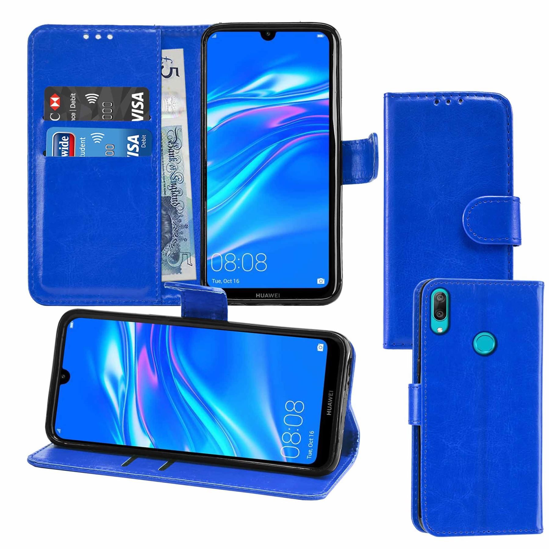 Huawei Y7 2019 Premium Leather Wallet Flip Cover Pouch Book - Picture 21 of 49